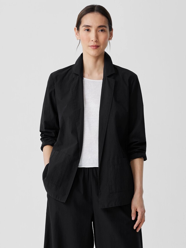Eileen Fisher Black Organic Cotton Open-Front Jacket (Small)